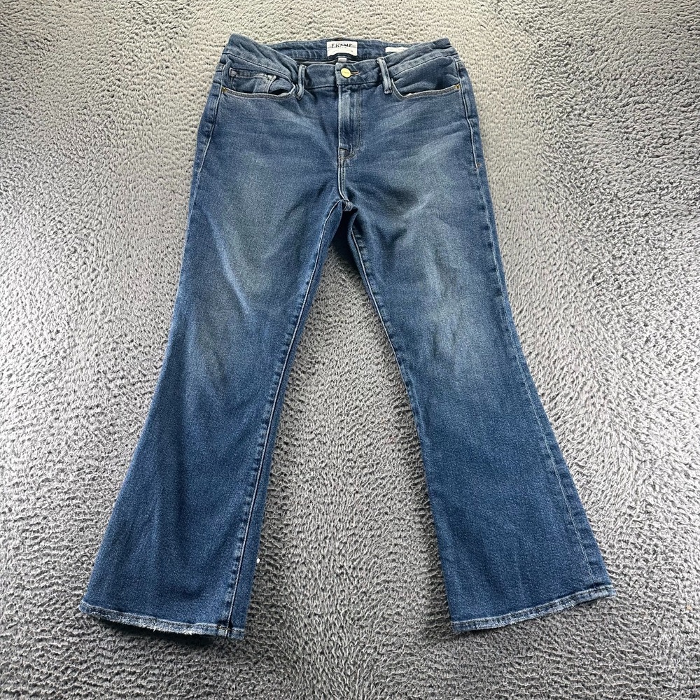 Frame Jeans Womens 29x26 Blue Denim Crop Bootcut‎ Faded Workwear Stretch USA